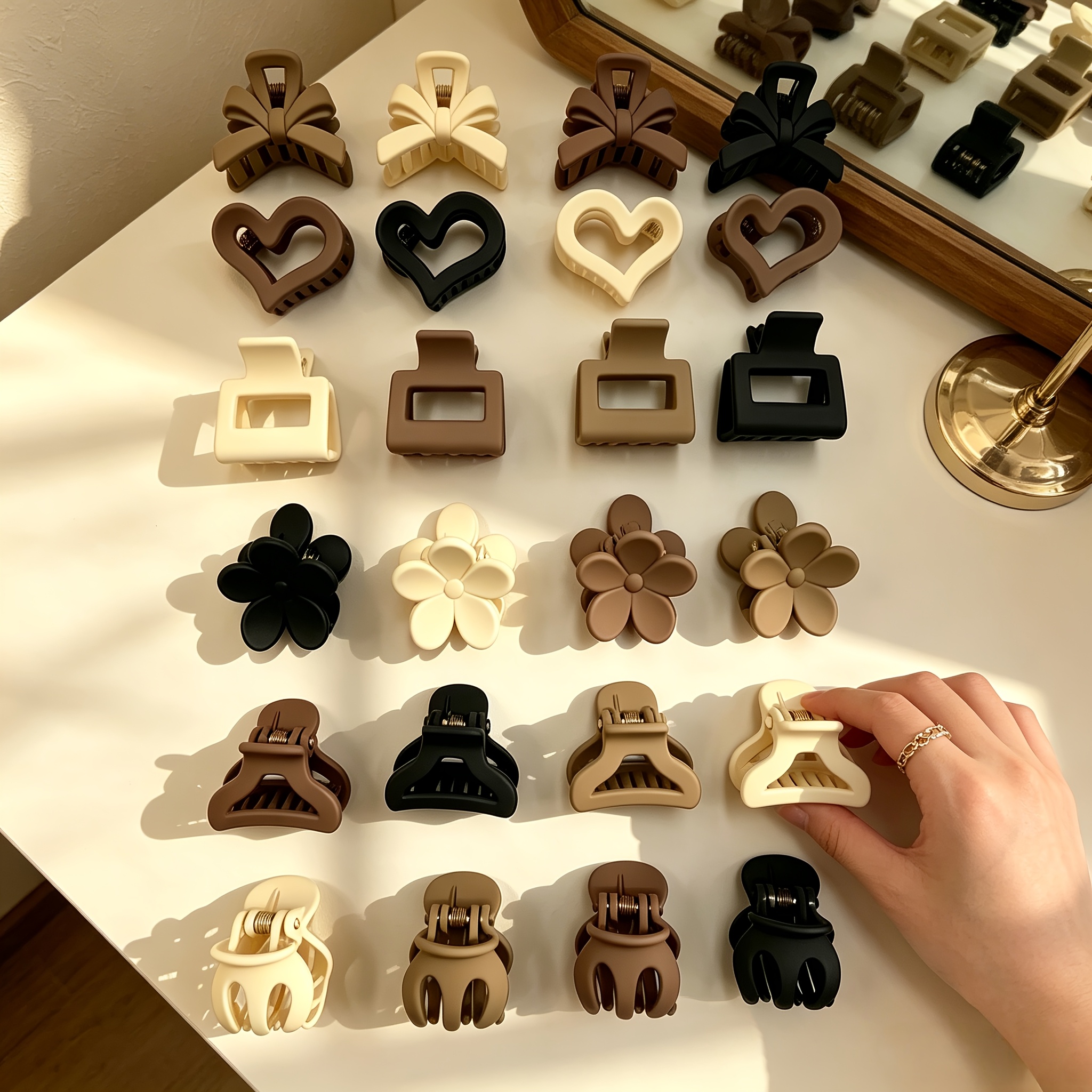 TEMU Fashionable And Simple Matte Bow And Flower Small Hair Clips, 20pcs Random Assortment. Simple And , Suitable For All Hairstyles, With Various