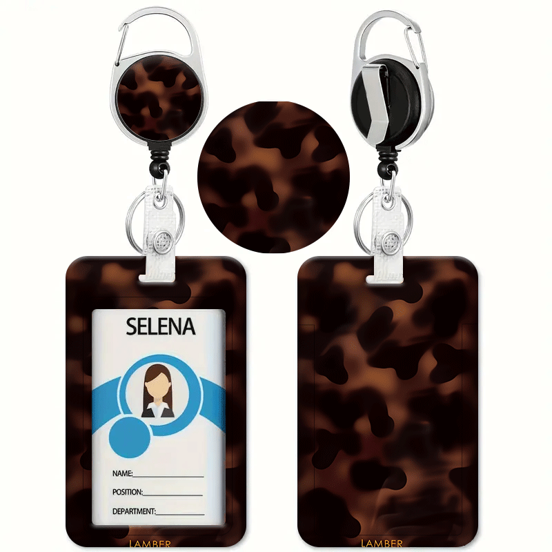 TEMU Motif Imprimé Léopard, , Impression Texte "". Adapté pour Porte-Carte d'Identité à Motif Imprimé avec Porte-Carte Rétractable - Porte-Badge -