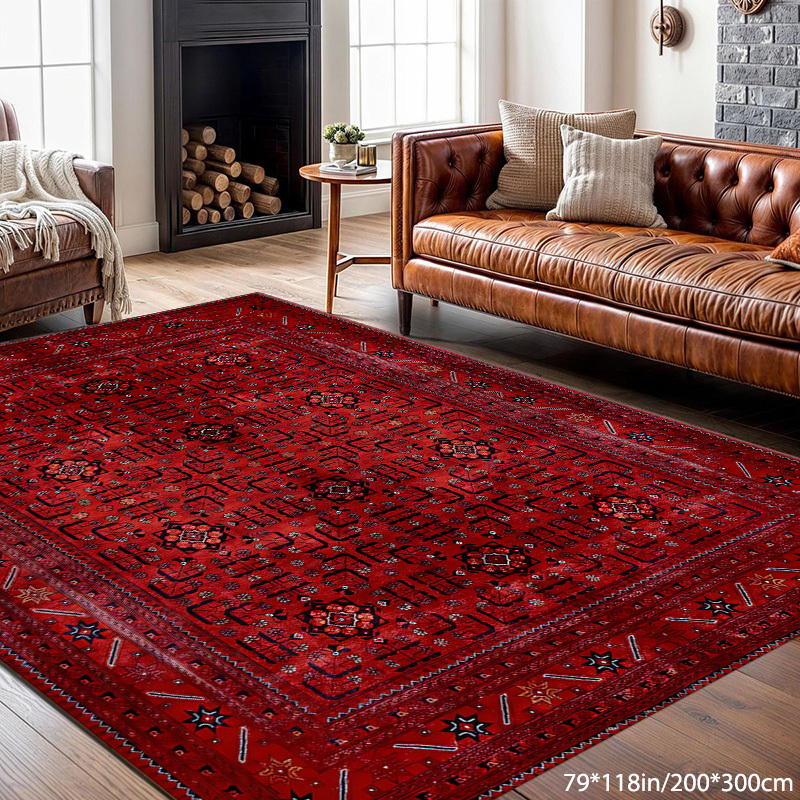 TEMU [velvet And Pointed Base] 1pc Bohemian Patterned Rug, Area Carpet, Suitable For Living Room, Bedroom, Balcony, Machine Washable, Indoor Outdoor