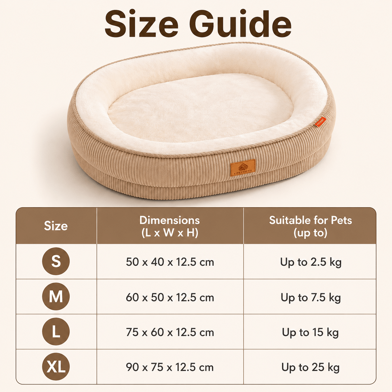 Corduroy Pet Bed, Soft Plush Oval Bed with Raised Bolster, Cozy Washable Cushion, Suitable for Cats & Small/Medium Dogs, Puppies, Chihuahuas, Shih Tzus, Dog Bedding