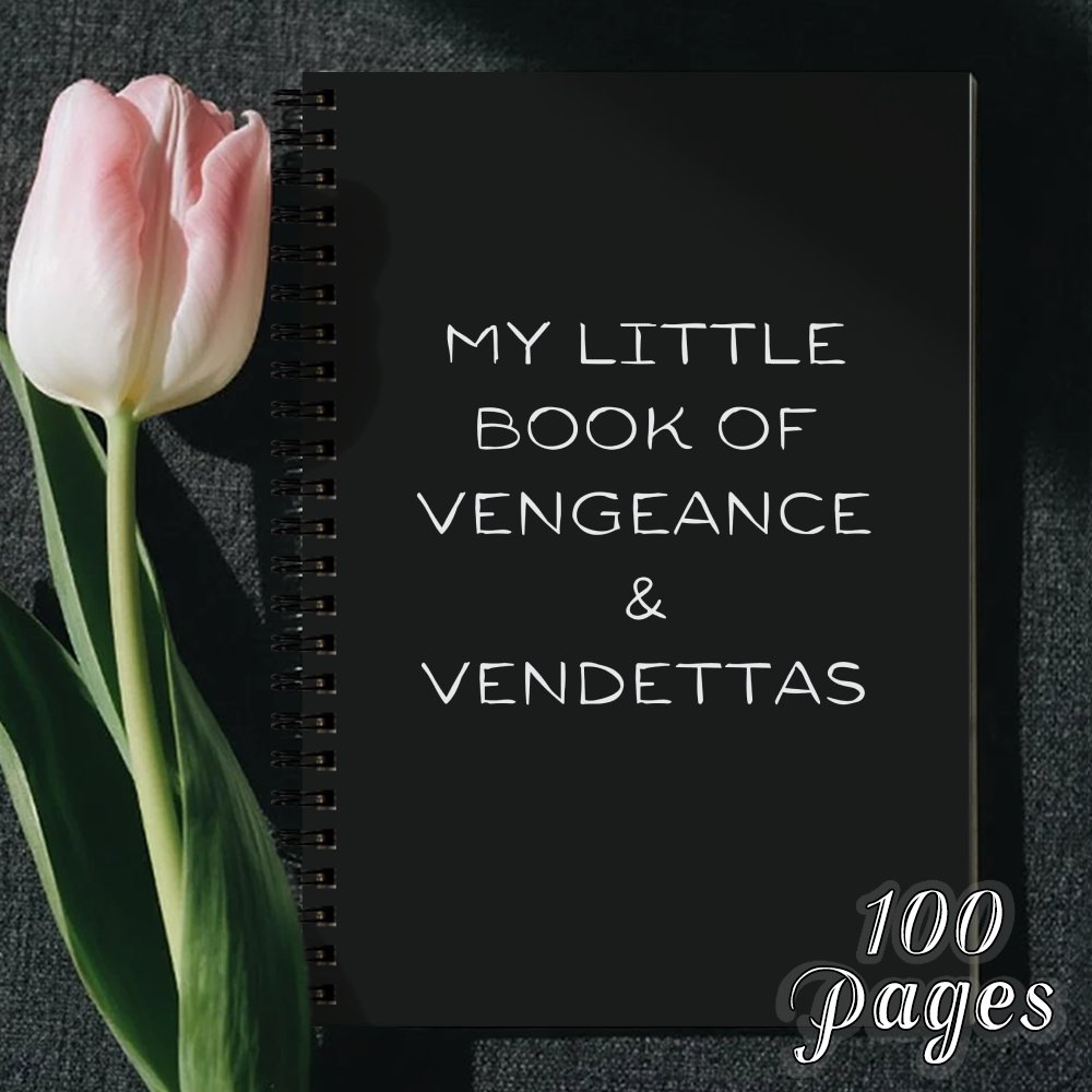 TEMU 1pc Humorous Spiral Notebook - Book Of & Vendettas - Minimalist Aesthetic Journal For Work Note Taking - Unique Black &
