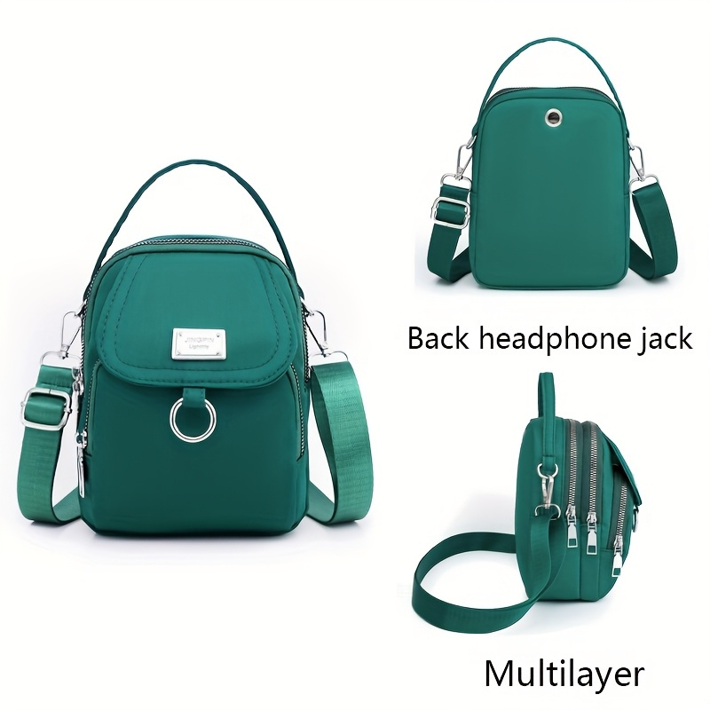 lightweight nylon womens messenger bag casual mini handbag with multi zipper compartments detachable adjustable shoulder strap front pocket   in lavender black dark purple grey brown sapphire blue small crossbody bag versatile travel purse secure zipper closure details 4