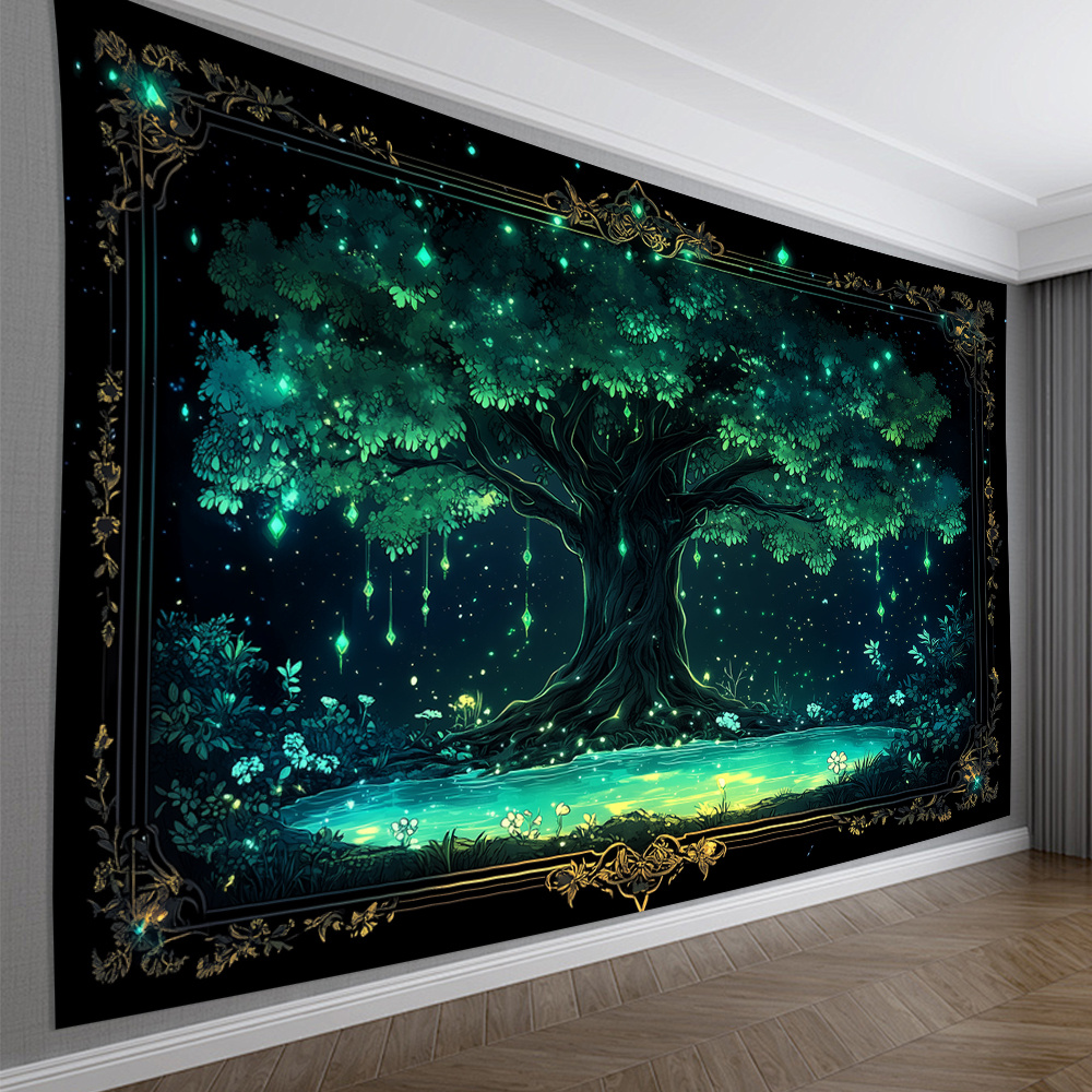 

Vintage Glowing Tree Tapestry For Living Room, Bedroom, Office, Party Decor - Polyester, No Power Needed