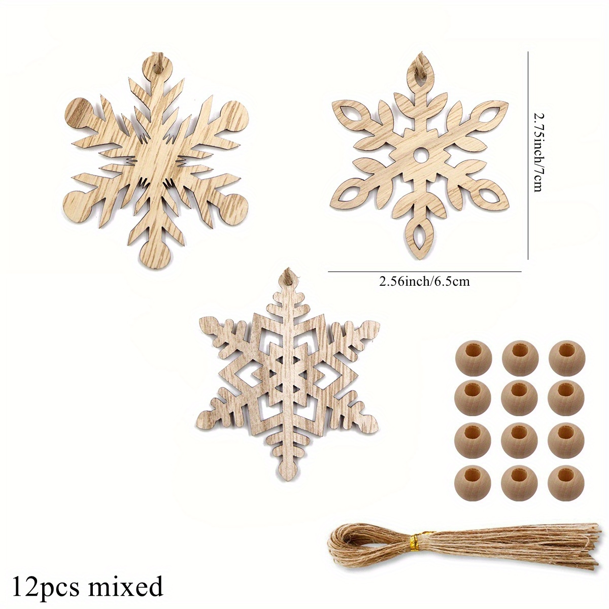 TEMU 12pcs Pendentifs en bois de neige à suspendre, de neige multi-types creux, artisanat pour Noël, décoration de fête à , arbre, peinture,