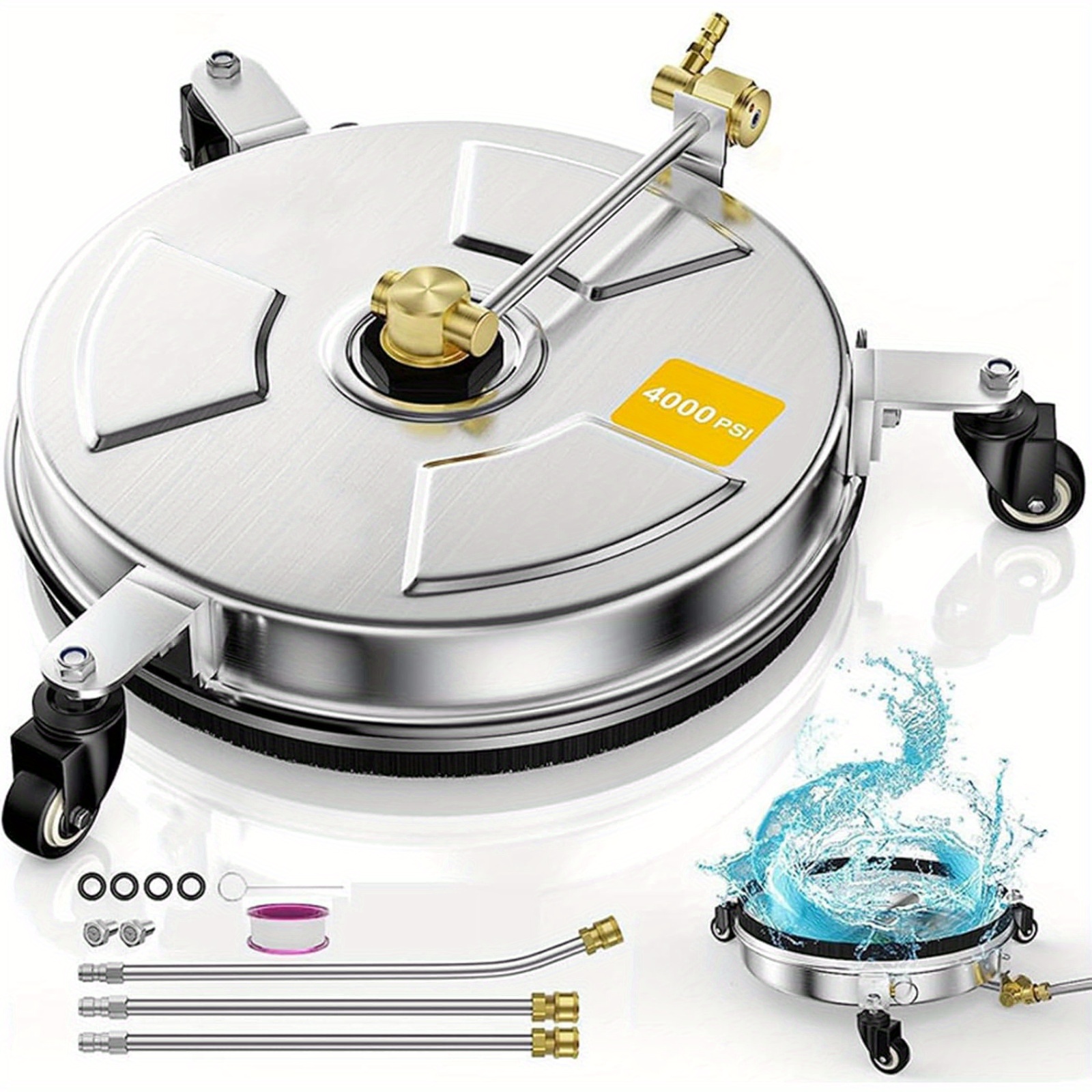 Image of Reachic 42cm 2-in-1 Surface Cleaner With 4 Wheels & 2 Replacement Nozzles, 4000 Psi Pressure Washer Attachment For Efficient Floor Cleaning, Easy Diy Tool For Home And Outdoor Use