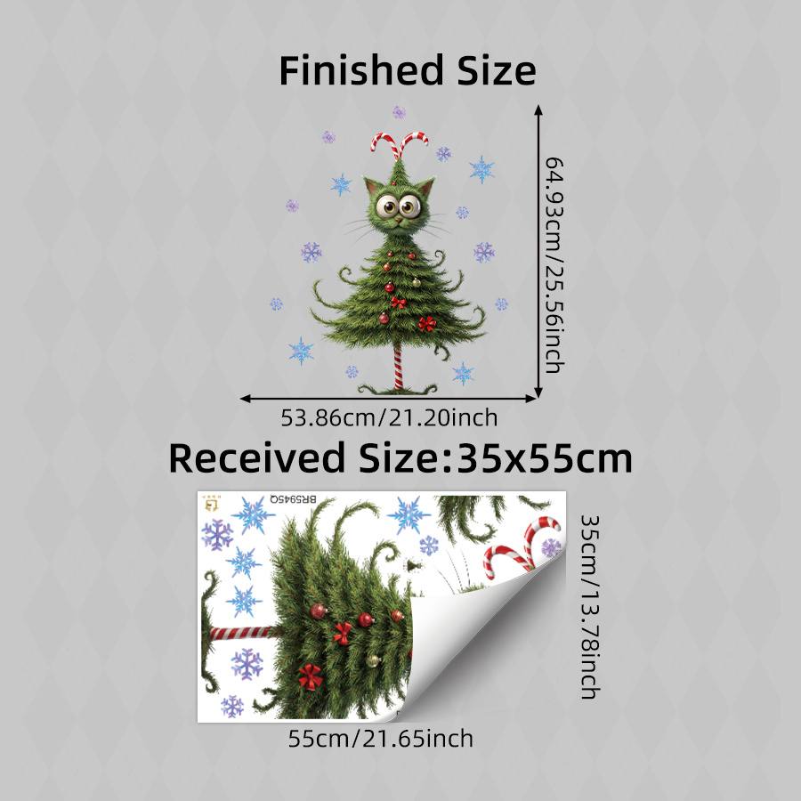 TEMU 1pc Christmas Wall Decals, Funny Cat Christmas Tree Stickers Self-adhesive Removable, Cute Kitten Xmas Tree Decor With Candy Cane & Snowflakes,