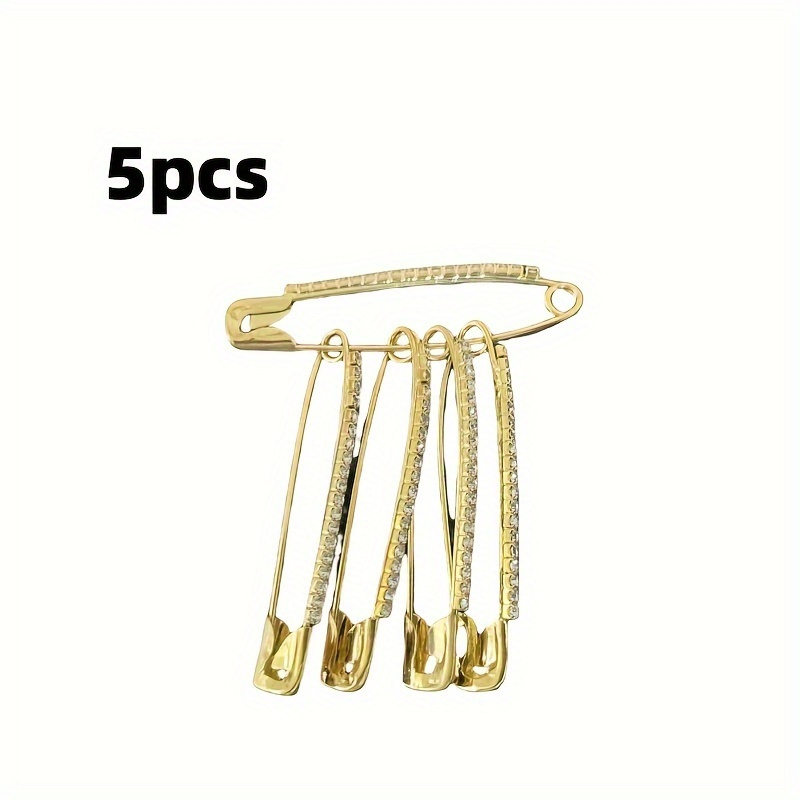 5pcs Yellow-golden Safety Needles With Sparkling Rhinestones - Elegantly Curved Design For Clothes And Accessories, Spice Bags