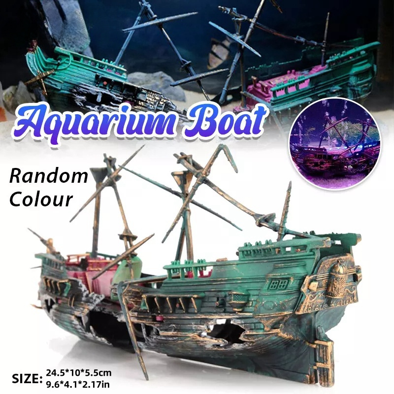 

Pirate Shipwreck Aquarium Decor - Resin Sunken Ship Ornament For Betta & Shrimp