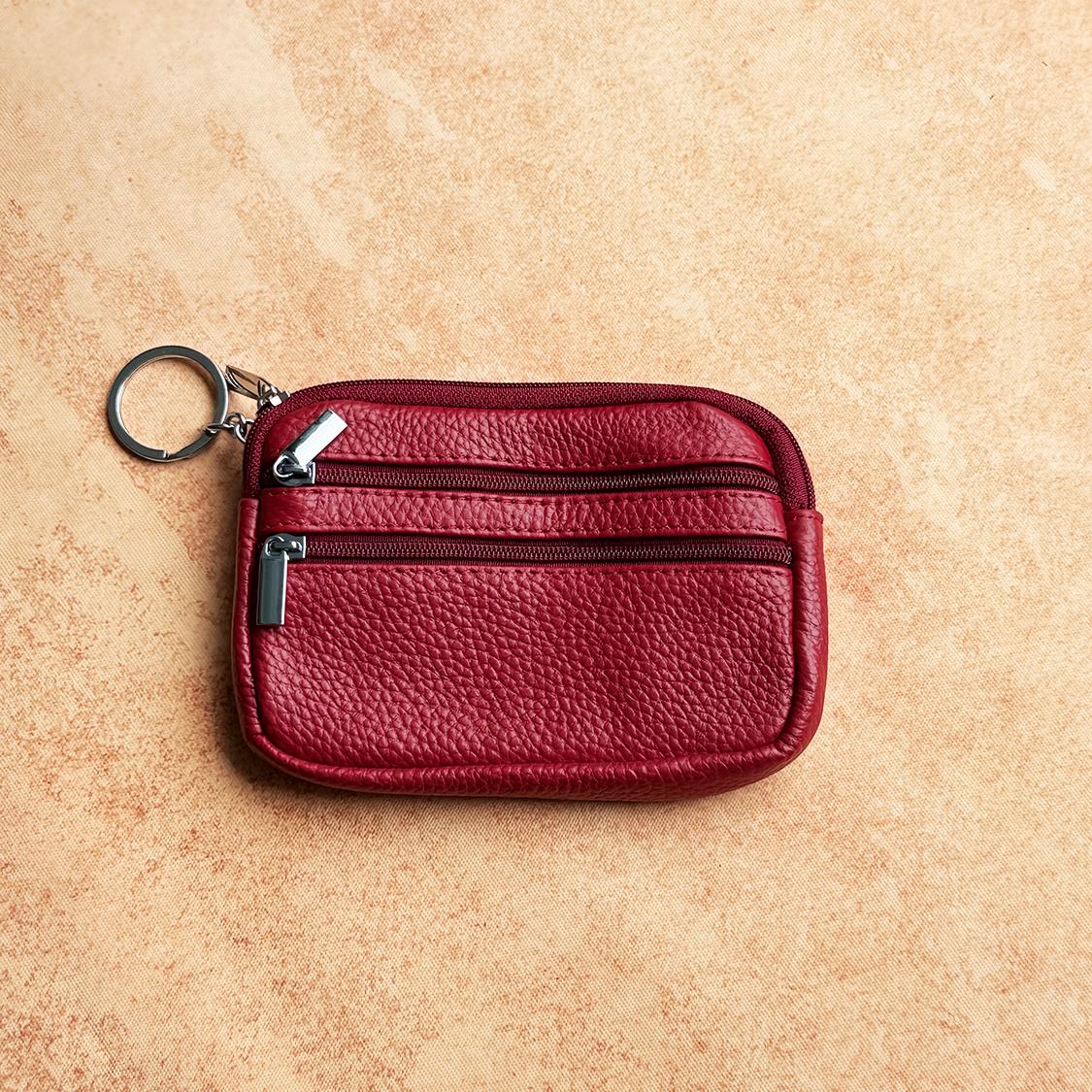 TEMU Genuine Leather Coin Purse For Women | Compact Portable High-end Cute Cowhide Coin Bag Fashion Small Wallet With Inner Lining Keychain | Ideal