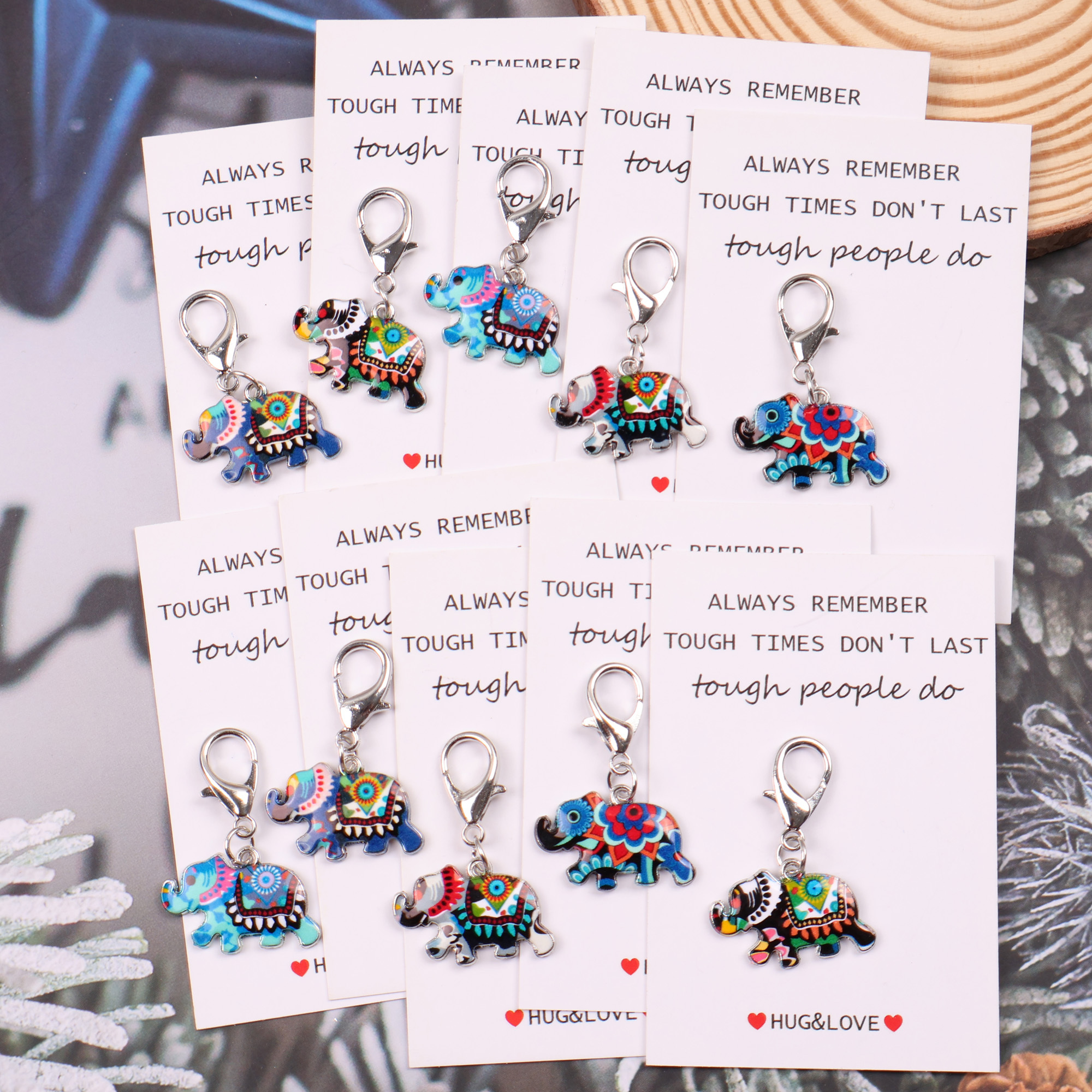 TEMU 5pcs, 10pcs Of Perfect Inspirational And Encouraging Pocket Hug Cards, With A Unique Elephant Keychain. " Remember Don't Last Tough People Do...." - Inspirational Friendship Elephant Gift Bag