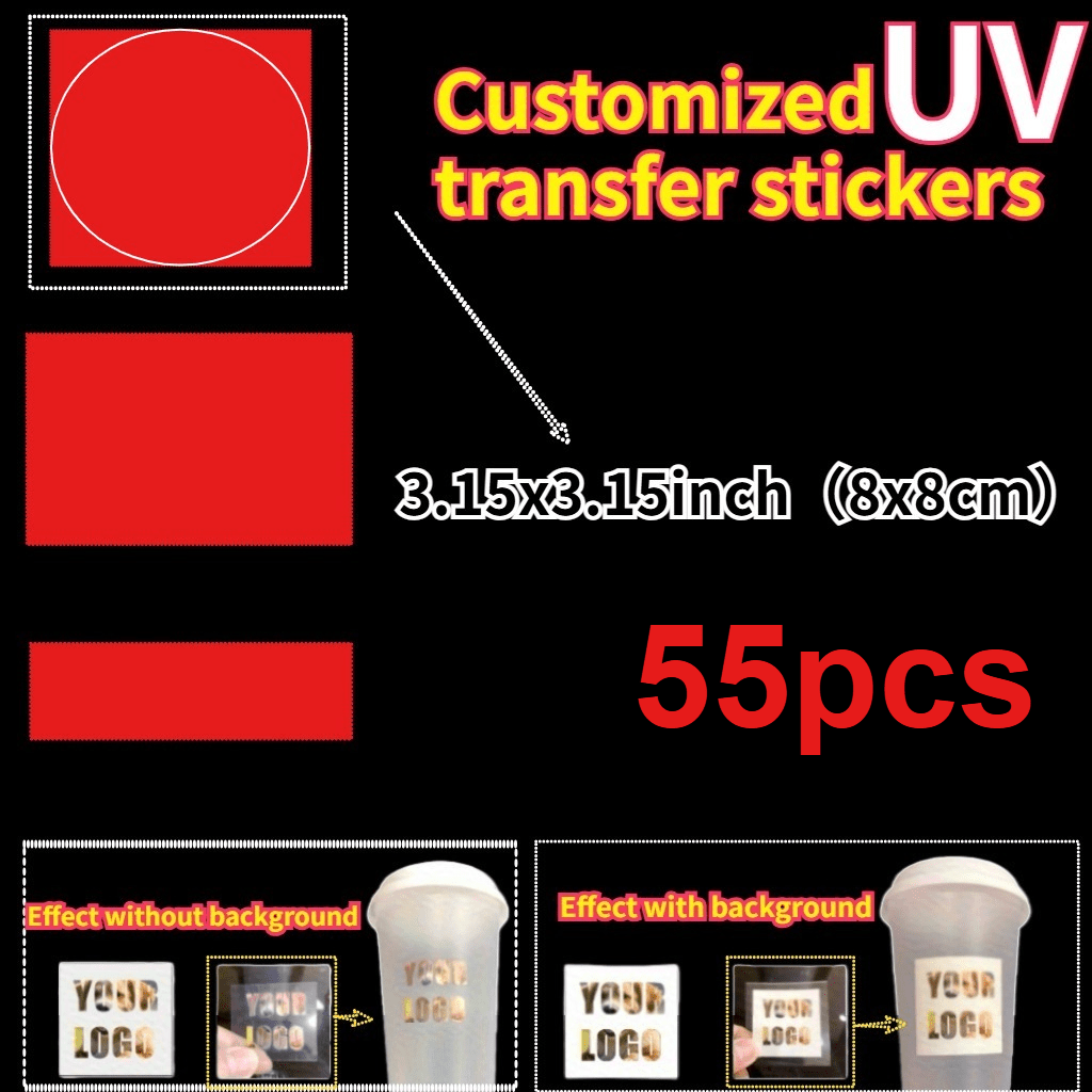 TEMU 25/55pcs Custom Uv Tdf Transfer Stickers, Rectangular Cfx Diy Patterns And Logos, Personalized Transparent Decals, Suitable For Smooth