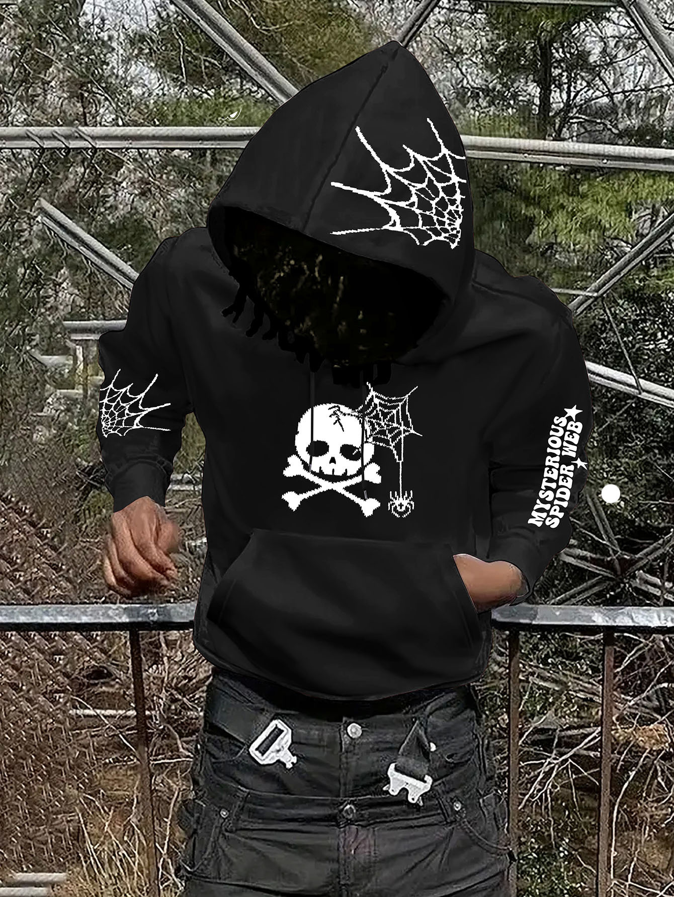 y2 spider web skull graphic hoodie cozy - Temu