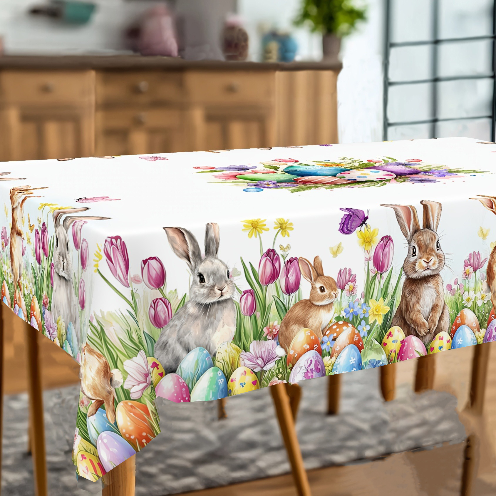 TEMU 1pc Party Tablecloth, Spring Easter Tablecloth, Cute Rabbit Egg Pattern Decor, Very Suitable For Party Decoration And Gift For , Suitable For