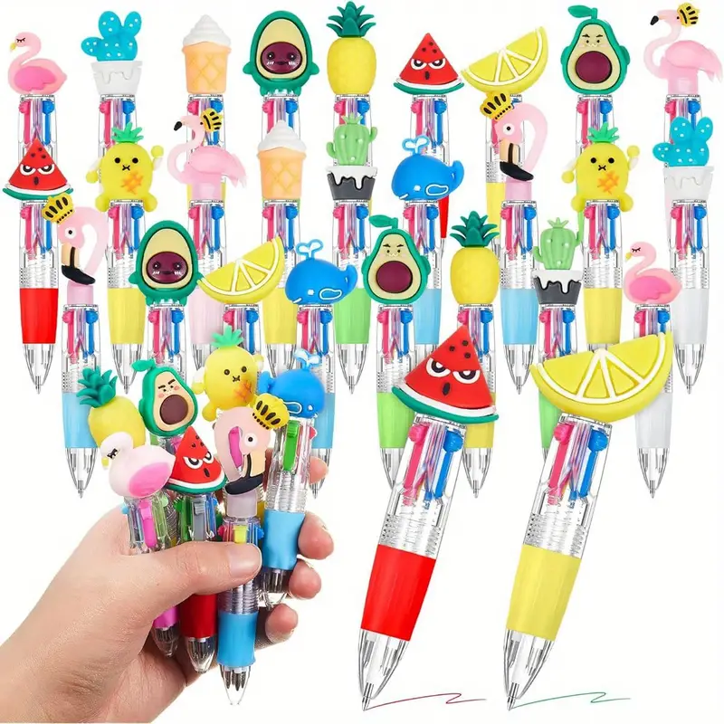 24pcs summer multicolor retractable ballpoint pens cute fruit flamingo cactus cartoon designs metal medium point ideal for birthdays hawaiian summer parties party favor pens design metal construction cute pens Product details 1