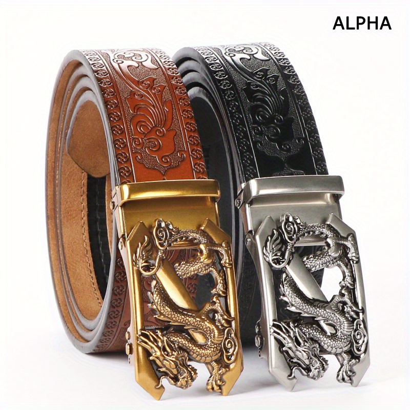Men'S Genuine Leather Belt with Dragon Pattern