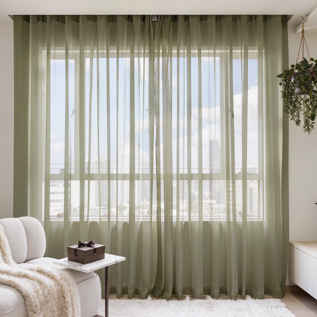 TEMU 2pcs Set Of Sage Green Sheer Curtains, Home Window Drapes, Window Additions, Decorative Sheers, Suitable For Living Room Floor-to-ceiling