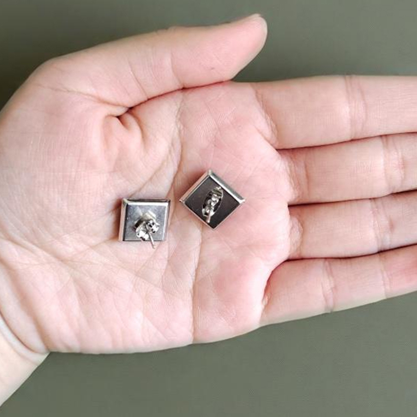 2Pairs Retro Sun Moon Balance Pattern Square Stud Earrings, Gift Set