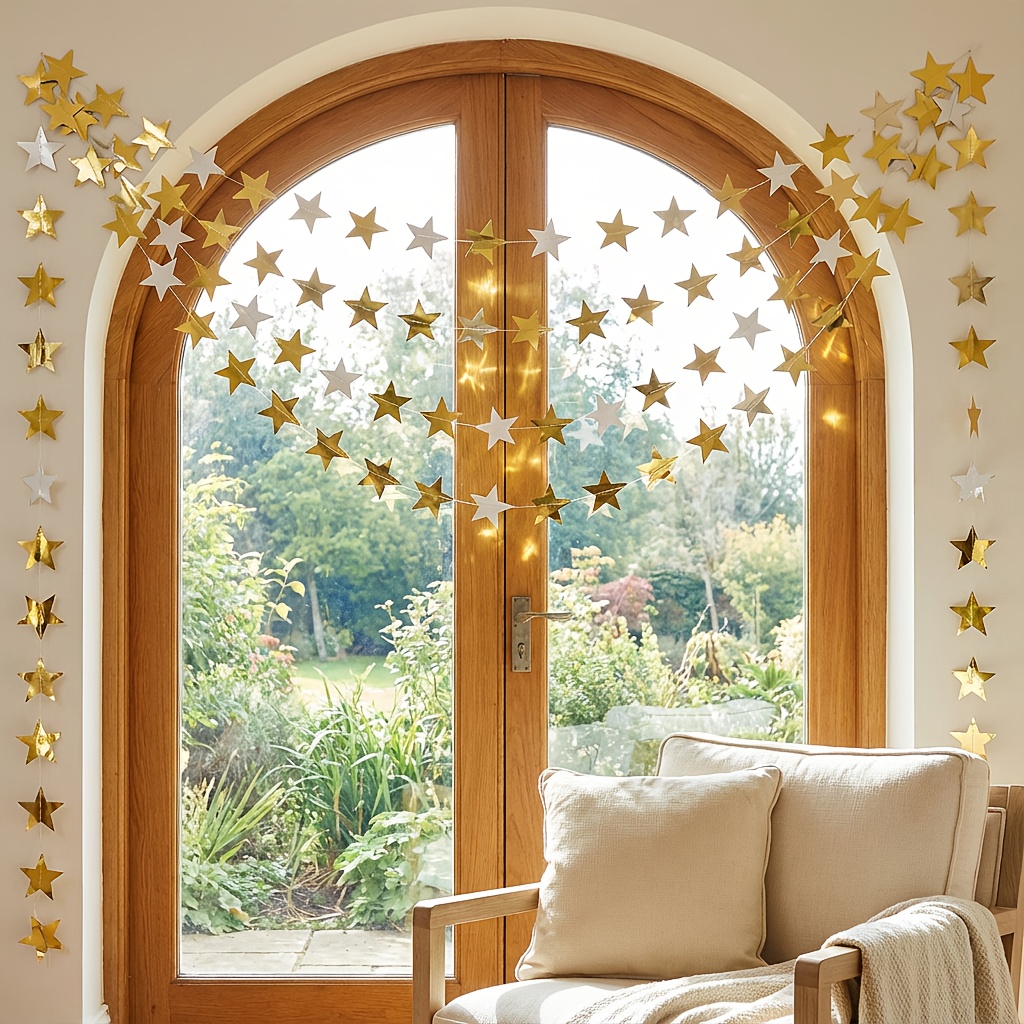 3pcs Banners, 400cm/157inch, Length, Reusable, Golden, Star, Tassel, Hanging, Luxurious, Sparkling, Banner, Backdrop, Decoration, Visual Effect, , Birthday Party, Proposal, Engagement, Anniversary