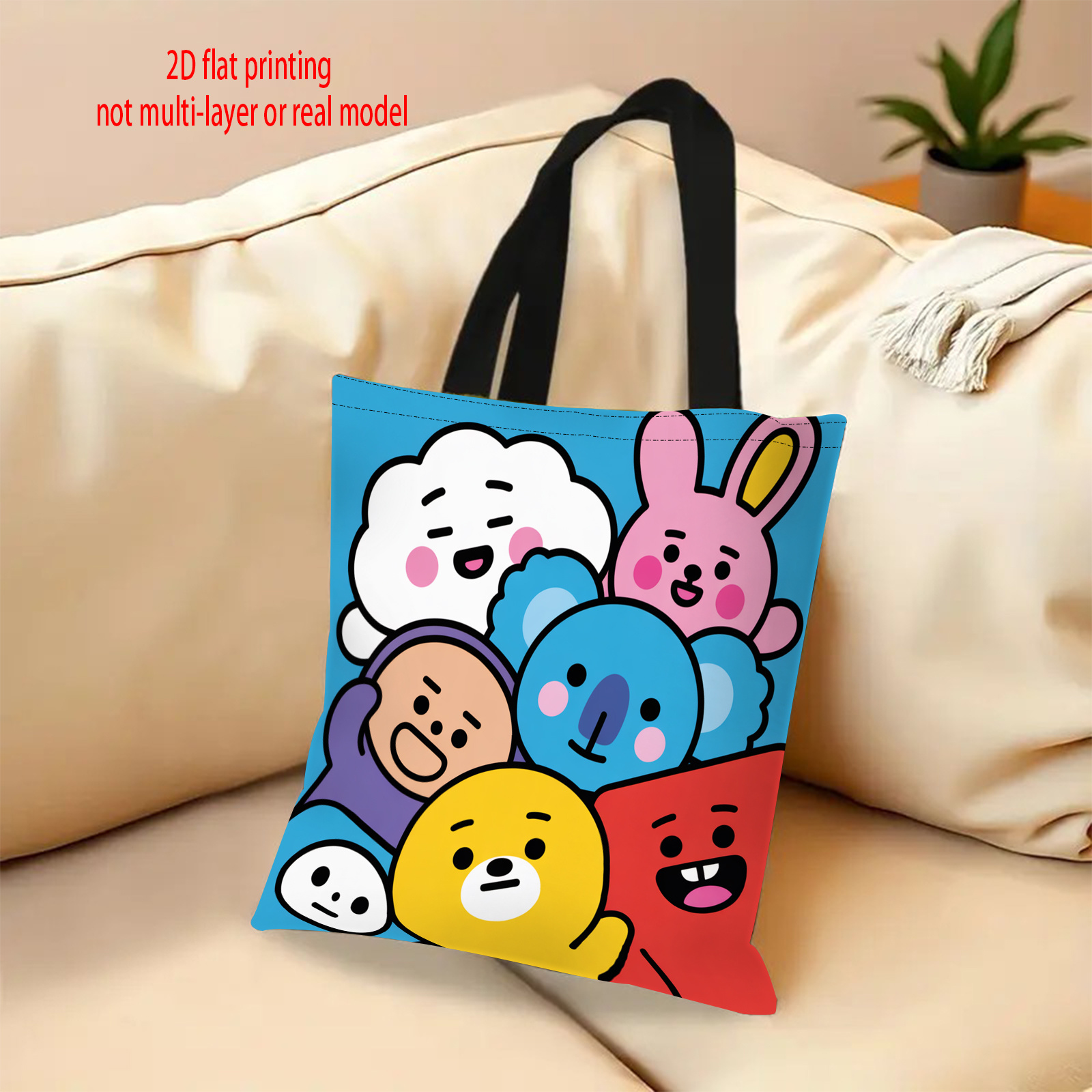 TEMU 1pc Multicolor 2d Printed Cartoon Tote Bag Suitable For Shopping, Travel, Work & School - Casual Handbag With Cute Character, Hand Washable For