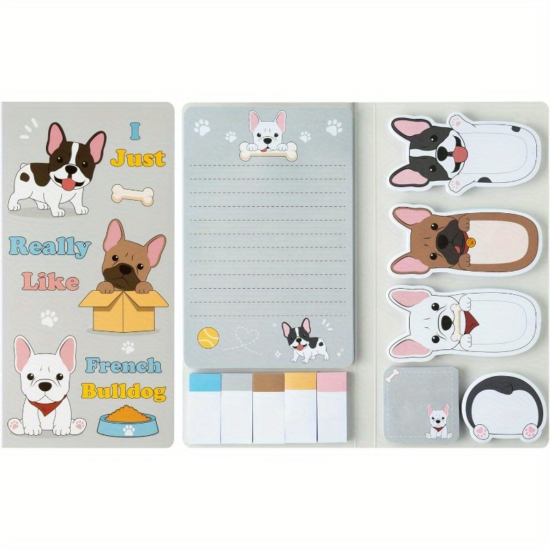 

1pc French Bulldog Notes Set, 550 Sheets, Cartoon Bulldog Self-stick Notes Pads Animal Divider Tabs Bundle Memo Pads Page Marker Back To School Office Supplies