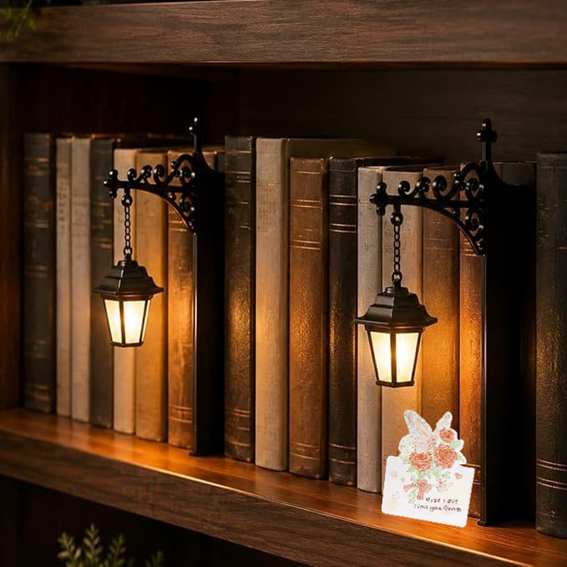 TEMU 2pcs Library Lantern Mini Bookshelf Lamp, Vintage Hanging Led Bookshelf Lights, Bookshelf Lantern, Warm Led Mini Hanging Nightlight, Portable