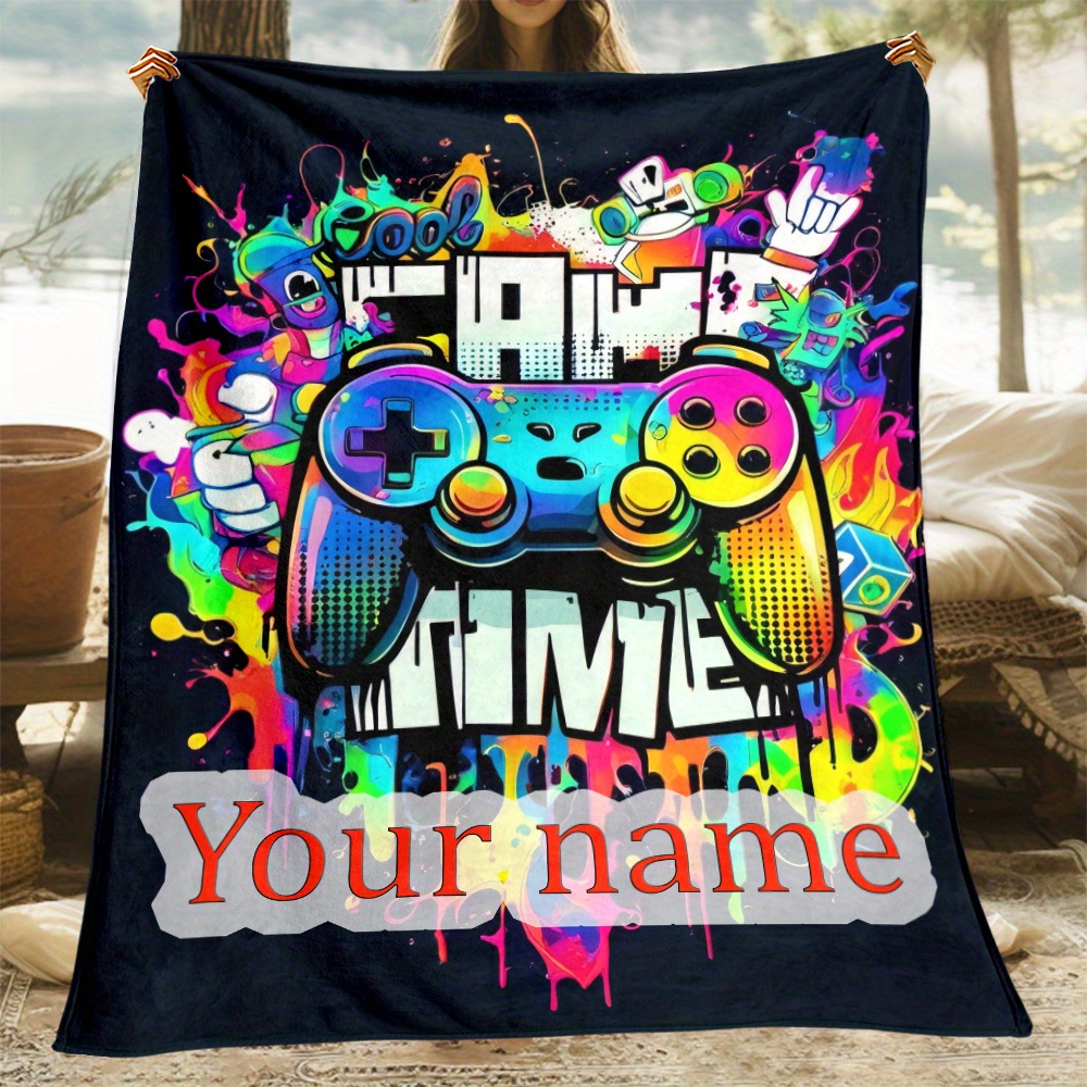 

Custom Gamer Name Flannel Throw Blanket - Lightweight, For Sofa, Office Chair, Camping, Travel | Personalized Gift Idea