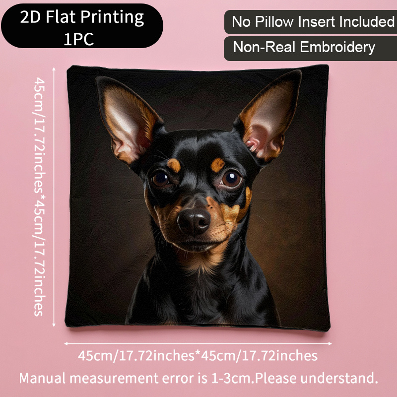 TEMU 2D plochý tisk 1ks povlak na polštář s fotorealistickým vzorem miniaturního pinschera, teplá laskavost, polyester, oboustranný, pratelný, odolný