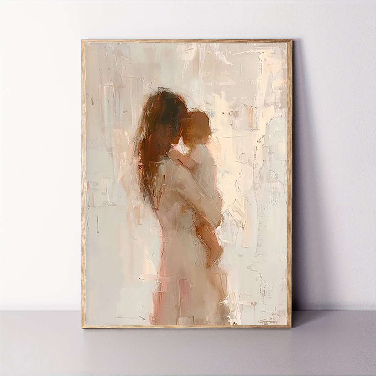 TEMU 2D Flach, 2D Flach, 2D Flach Minimalistisches Mutter-Kind Leinwandbild 30X40Cm/12X16Zoll - Beige Pastell Porträt Wandkunst. Skandinavische Boho