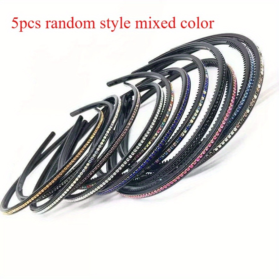 E-shop 5 elegante Strass-Stirnbänder für Damen - Rutschfest, Haar-Accessoires im Vintage-Stil, verziert mit funkelnden, mehrfarbigen Strasssteinen, zum
