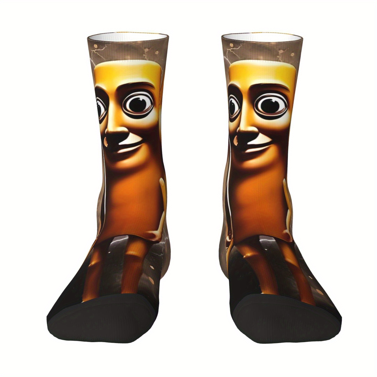 1 Pair of Fun and Trendy Novelty Printed Socks Featuring the "Brain Rot Culture" Tungtungtung Wooden Stick Brother Design, Using 3D Digital Printing Technology. Unisex Novelty Printed Socks, the Best Choice for Home, Outdoor Leisure