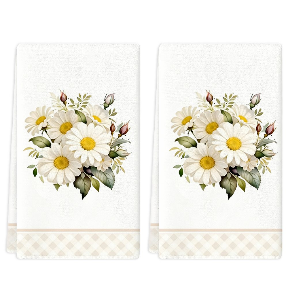 TEMU 2pcs Soft Absorbent Microfiber Kitchen Towels Suitable For Cleaning, Modern Daisy Floral Dish Cloths With Suitable For Tea Towels, Decorative