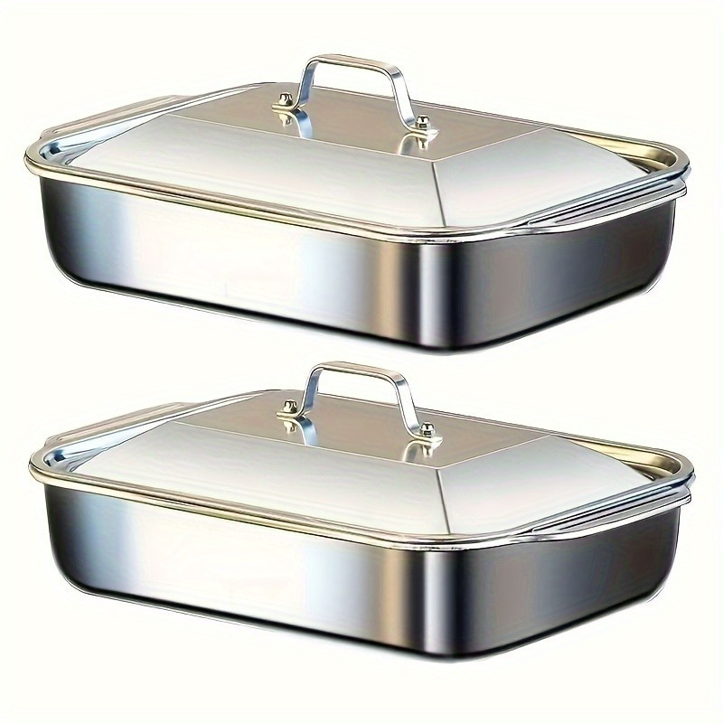 

Stainless Steel Baking Pan With Lid - , Thickened Rectangular Baking Pan For Desserts, Bread And Seafood - Great For Bbqs, Buffets