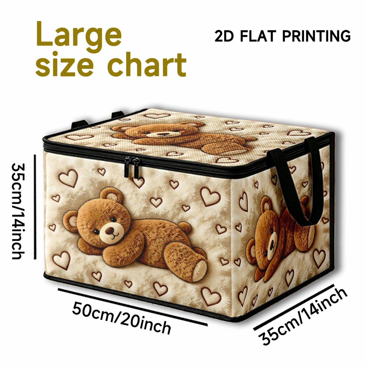 TEMU Cute Teddy Bear Pattern Storage Box, A Foldable And Durable Organizer With Brown Heart Patterns. A Versatile Storage Container Suitable For