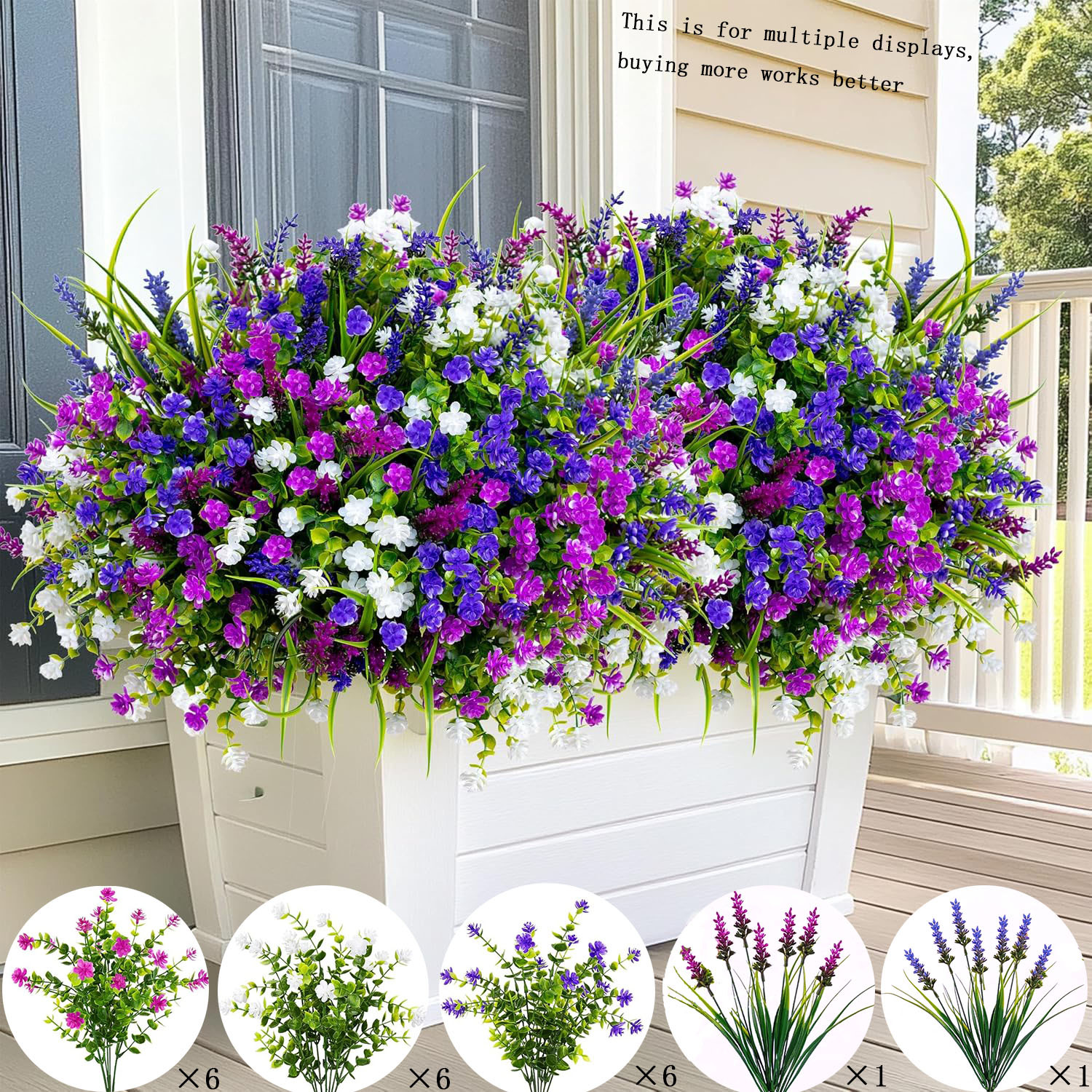 Image of 20-pack Outdoor Artificial Flowers, Faux Greenery, Outdoor Simulated Artificial Boxwood, Non-fading Plastic Shrubs, Home Decor, Farmhouse Garden (mixed Colors, 3 Colors: Magenta, Purple, White)