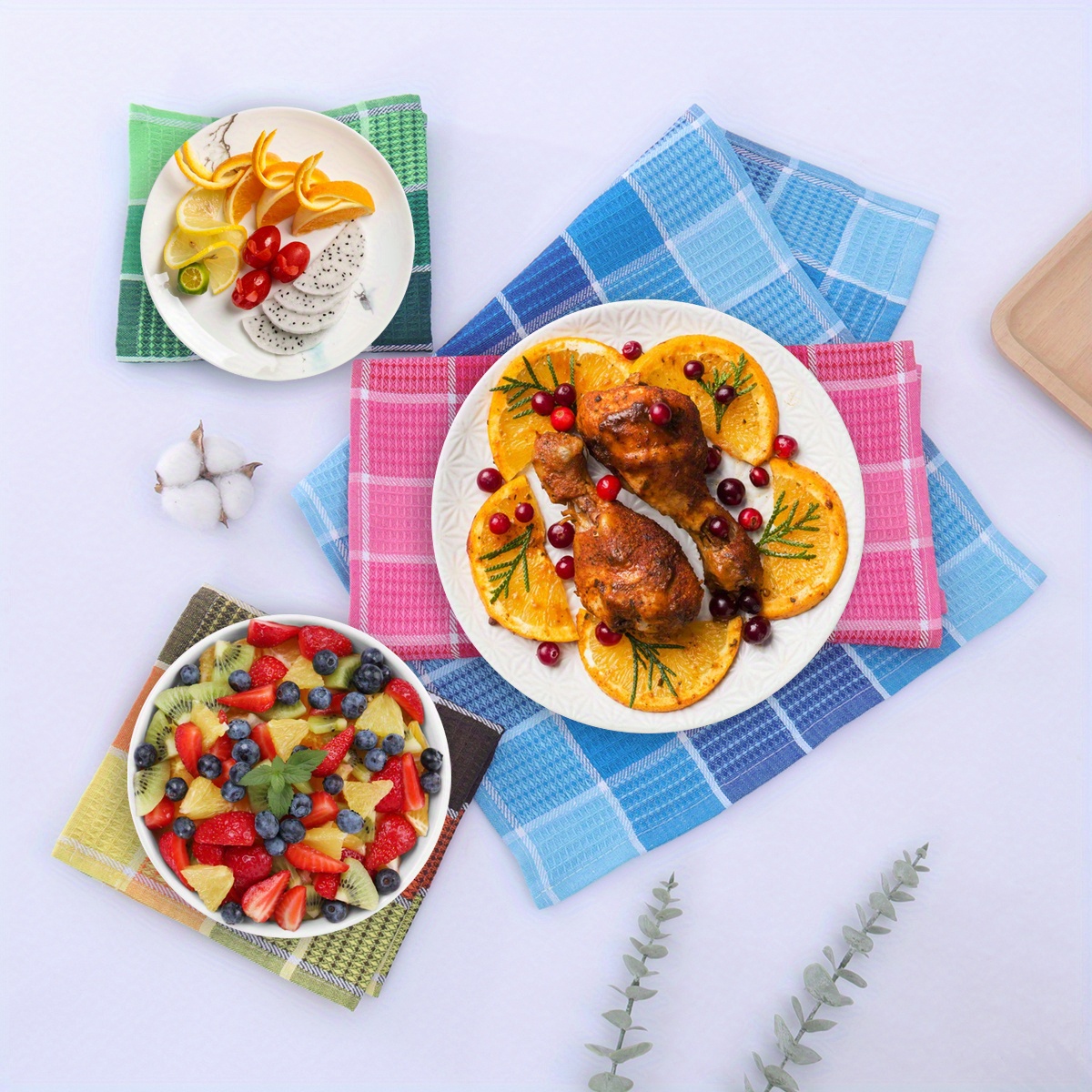 6/12pcs Premium Dishcloths Set, Multicolor Checkered Kitchen Towels, Waffle Weave Cleaning Cloths, Highly Absorbent Scouring Pads, Suitable for Bar Counters and Kitchens