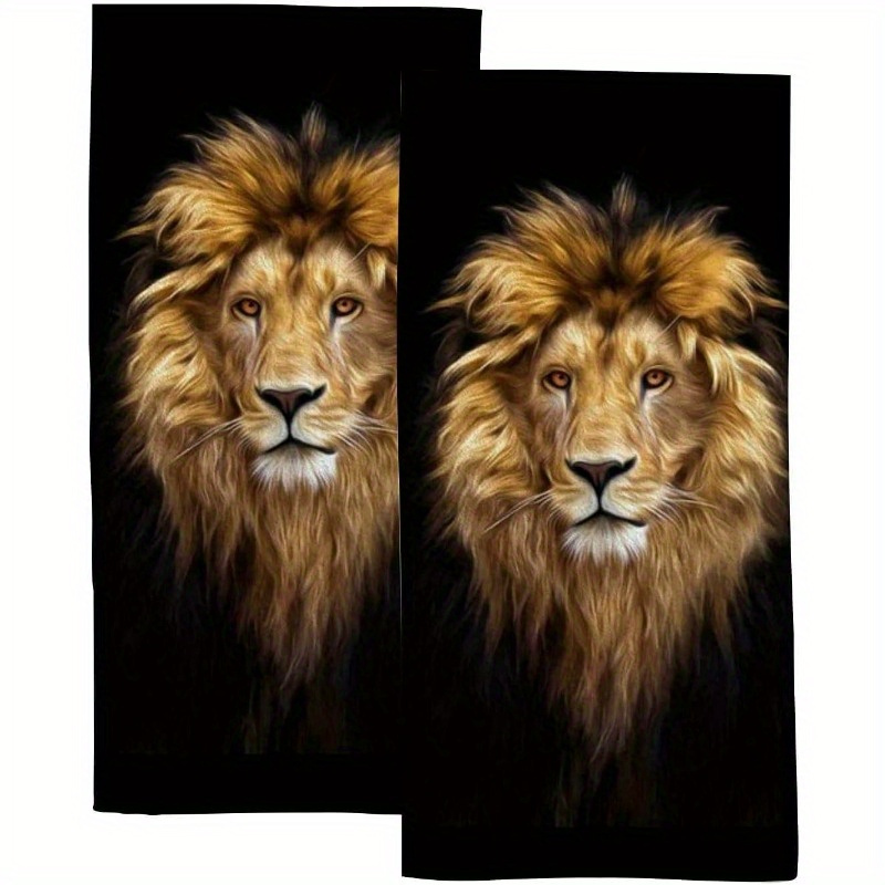 

2pcs Lion Print Hand Towels - Quick-dry, Absorbent Polyester For , Machine Washable, 18x26 Inches, Fitness Spa, Animal Towel