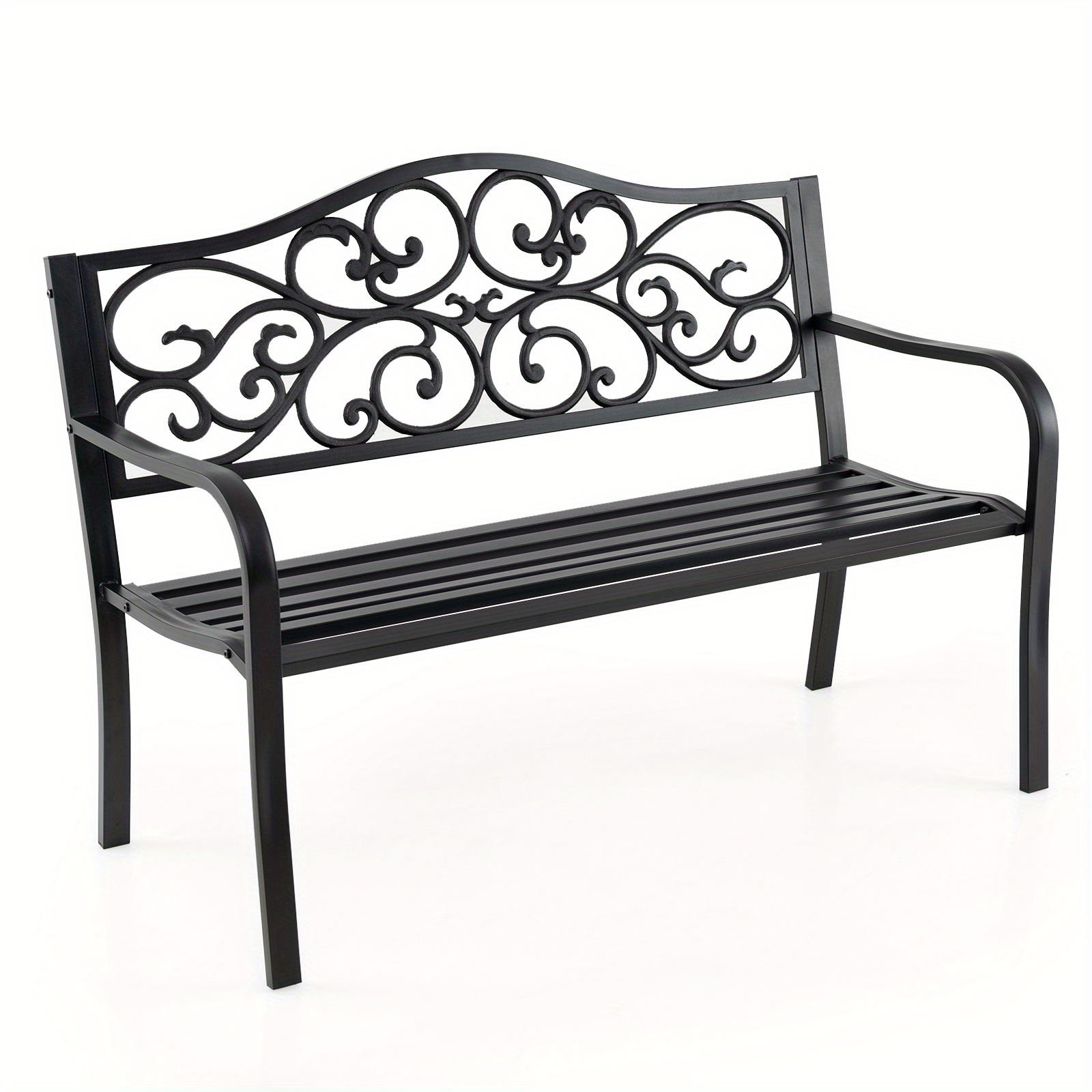 Image of Heavy-duty Cast Iron Outdoor Bench For 2-3 People - Park Bench With Backrest & Armrests, Metal Slatted, Non-slip Base Suitable For Patio, Balcony, Garden - Comfortable Seating