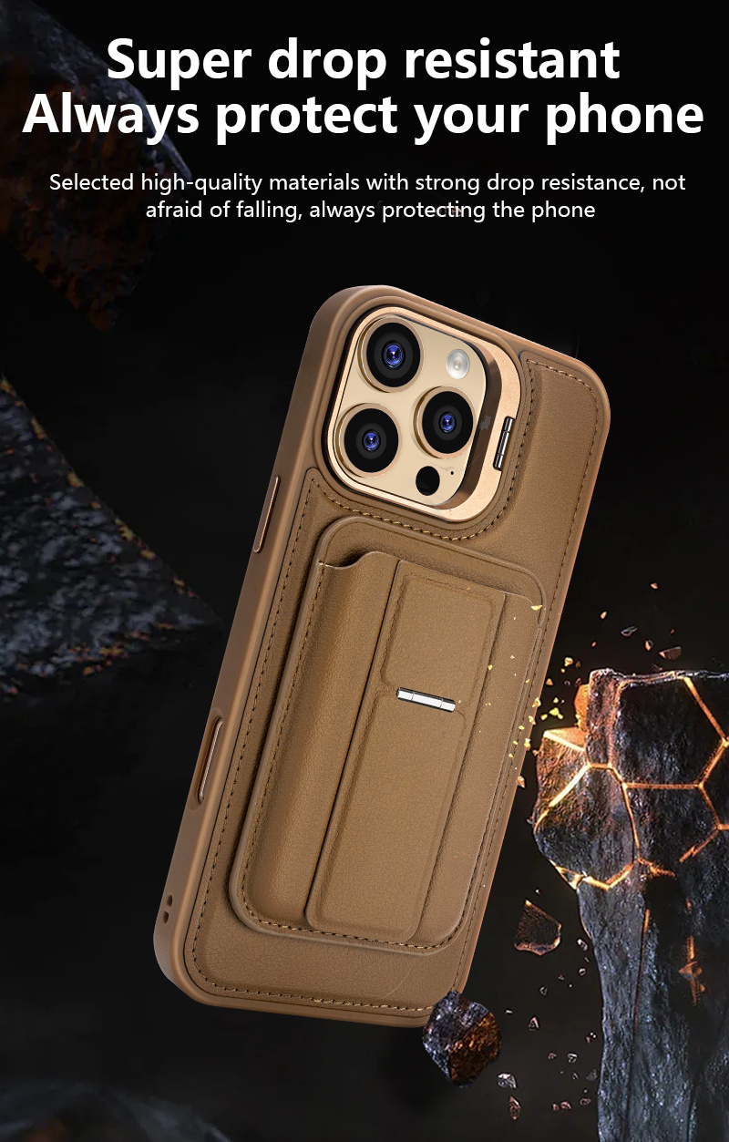 Phone Case: for iPhone 16 New Genuine Leather Card Slot Wallet Case with Stand, Magnetic Closure, Stylish Business Design for 16 Pro Max, Comfortable Feel, High-Quality Texture, Lightweight, Practical, Durable, Portable, with Lens Frame Stand