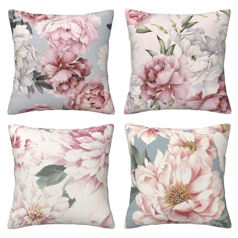 

4pcs Pink Floral Throw Pillow Covers - Modern , Zippered Cushion Cases For Living Room & Bedroom Decor, Farmhouse Style, Machine Washable (16x16, 18x18, 20x20 Inches)