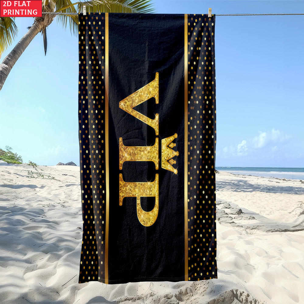 TEMU 2d Flat 1pc "vip" Logo Design Beach Towel-soft, Ultra-absorbent Microfiber, Lightweight, Perfect For Beach, Parties, Travel,