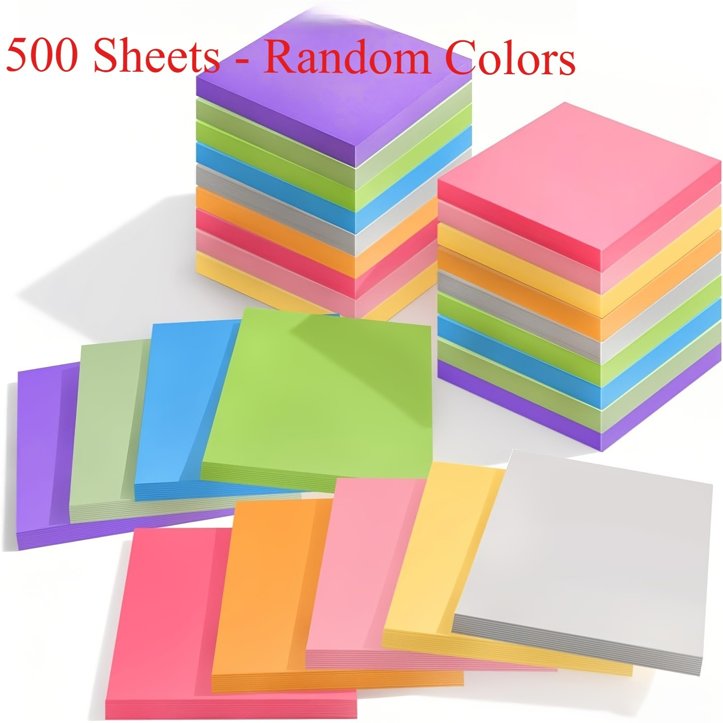TEMU 500pcs Multicolor Square Sticky Notes, Self-adhesive Paper For Quick Recording And Reminders, Suitable For Office And Home, Random Colors Of