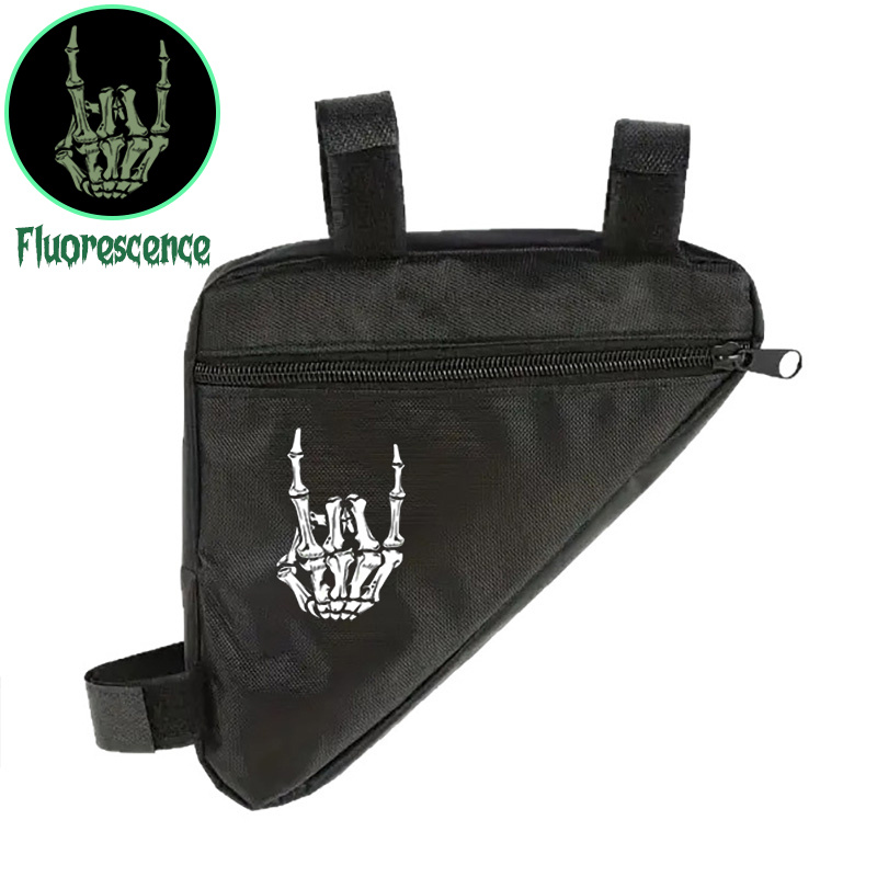 TEMU Portable Bag With A Glowing Skeleton Hand Pattern For Halloween Night, Bottom Tube Bag For Bicycle Front Frame, Durable Zipper Closure, Bicycle