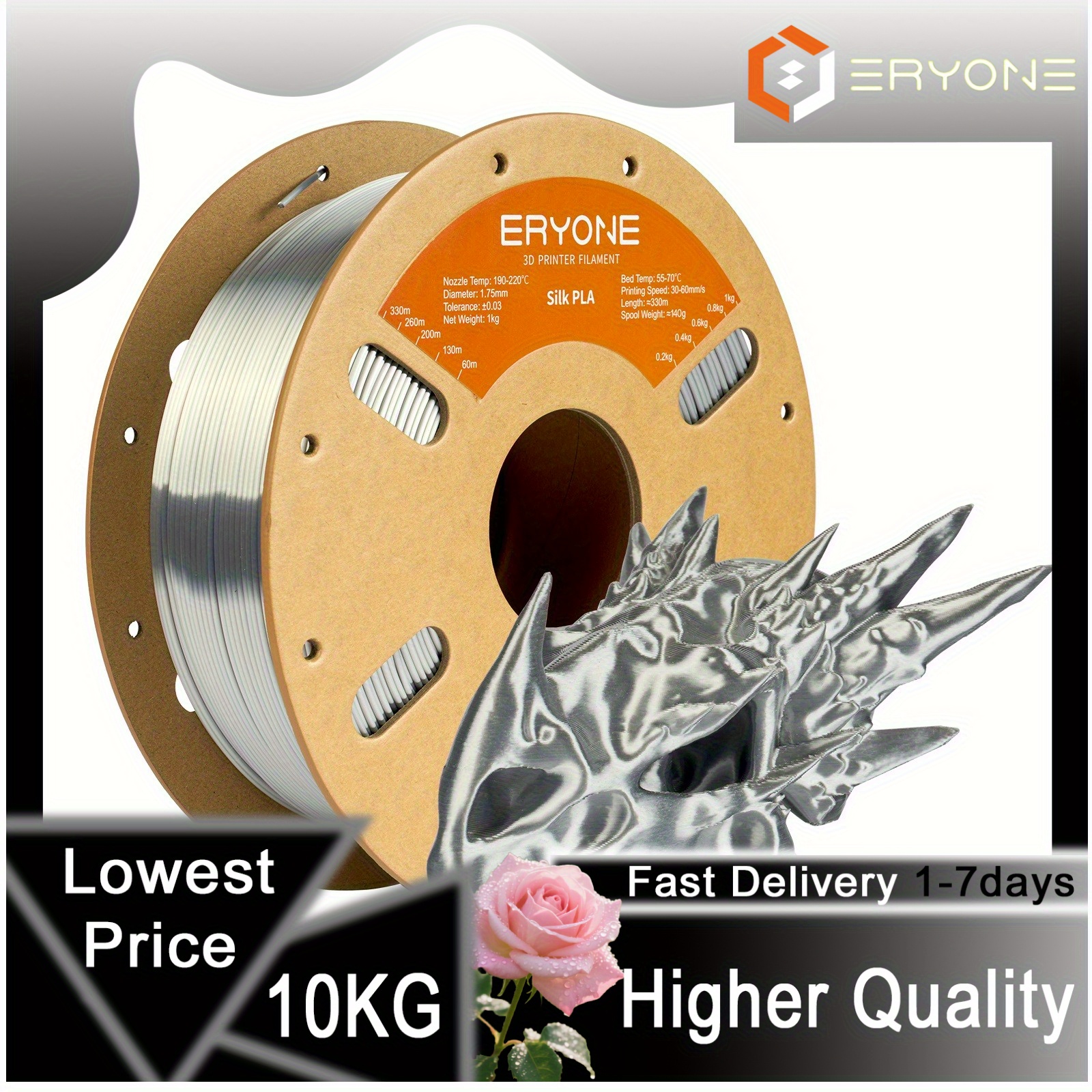 Eryone 10kg Pla- 3d Printing Supplies Filament For 3d Printer, 1.75mm +/ -0.03mm