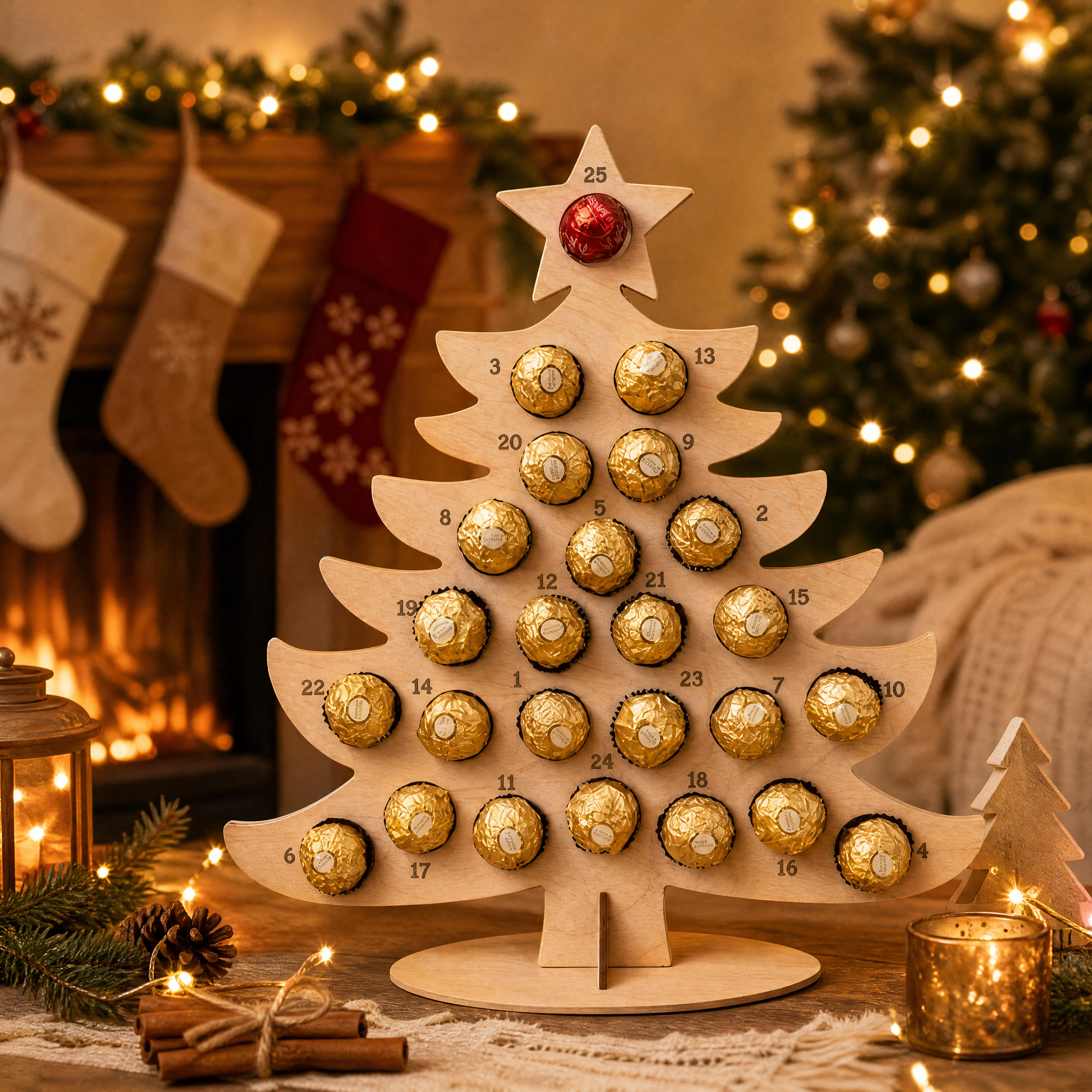 TEMU Advent Calendar Wooden Chocolate Box Holiday Party Decoration Tabletop Display Ornament Chocolate Holder