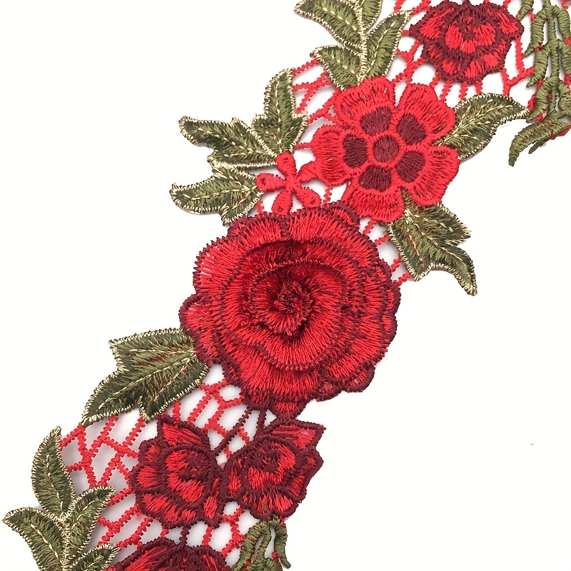 TEMU 1 Yard 3D dreidimensionaler wasserlöslicher bestickter Spitzenvorhangbesatz mit Rosenblüten, Spitzenstoff für Bekleidung, handgefertigtes