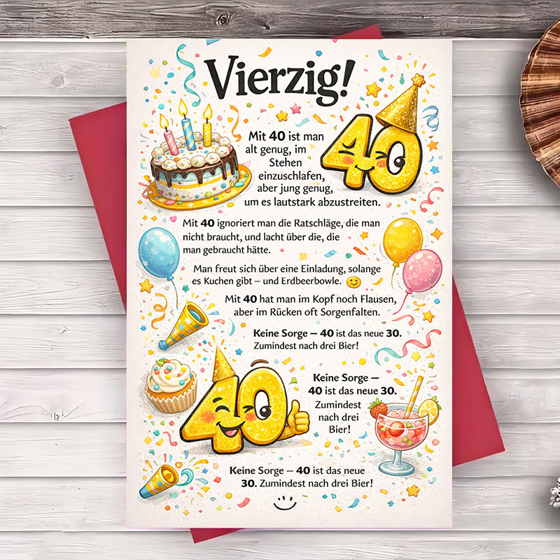 E-shop 2 Stück (ein Umschlag eine Grußkarte) – Lustige 40. Geburtstagsgrußkarte – für Freunde Familie – Spaßige Partyeinladung Wünsche – Geschenk für