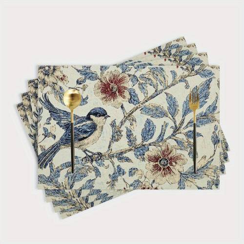 4pcs linen placemats set bird and 12x18 inches dining room kitchen decor holiday parties and home table settings