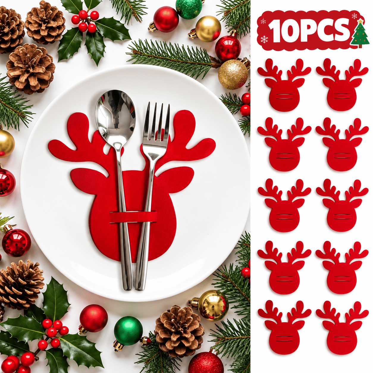 TEMU 10pcs Felt Reindeer & Elk Cutlery Holders - Table Decorations Suitable For Holiday Dinner Parties, Christmas Table Settings With Reindeer Elk