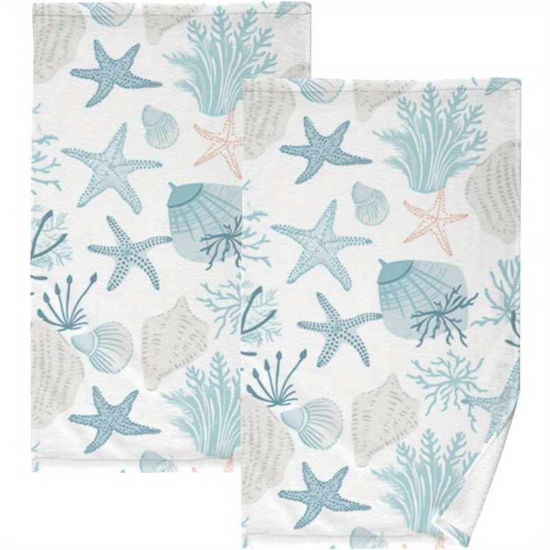 

2-pack Ocean Theme Towels, 18x26 Inches, Super Soft Polyester, Contemporary Style, Machine Washable, Reusable, Gift For Couples, Friends, Family, Kitchen & Bathroom Decor