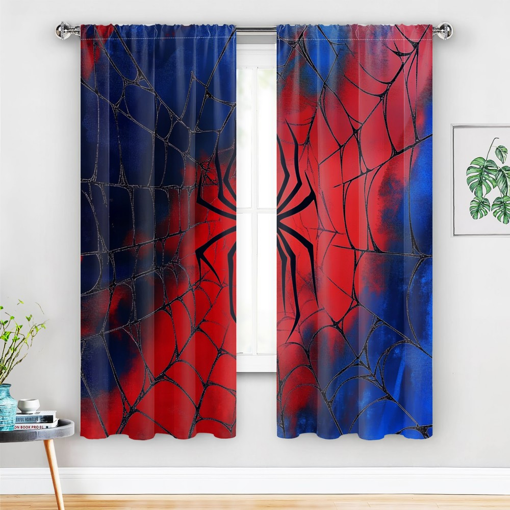 TEMU 2D Plat - Ensemble de 2 rideaux de toile d'araignée traditionnels 2D imprimés en plat 55X150 cm/21.65X59 pouces, en polyester, avec isolation